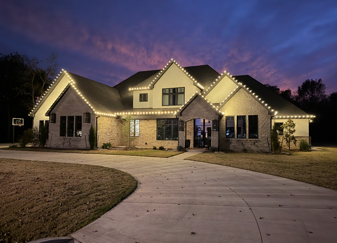 Christmas light installation on home
